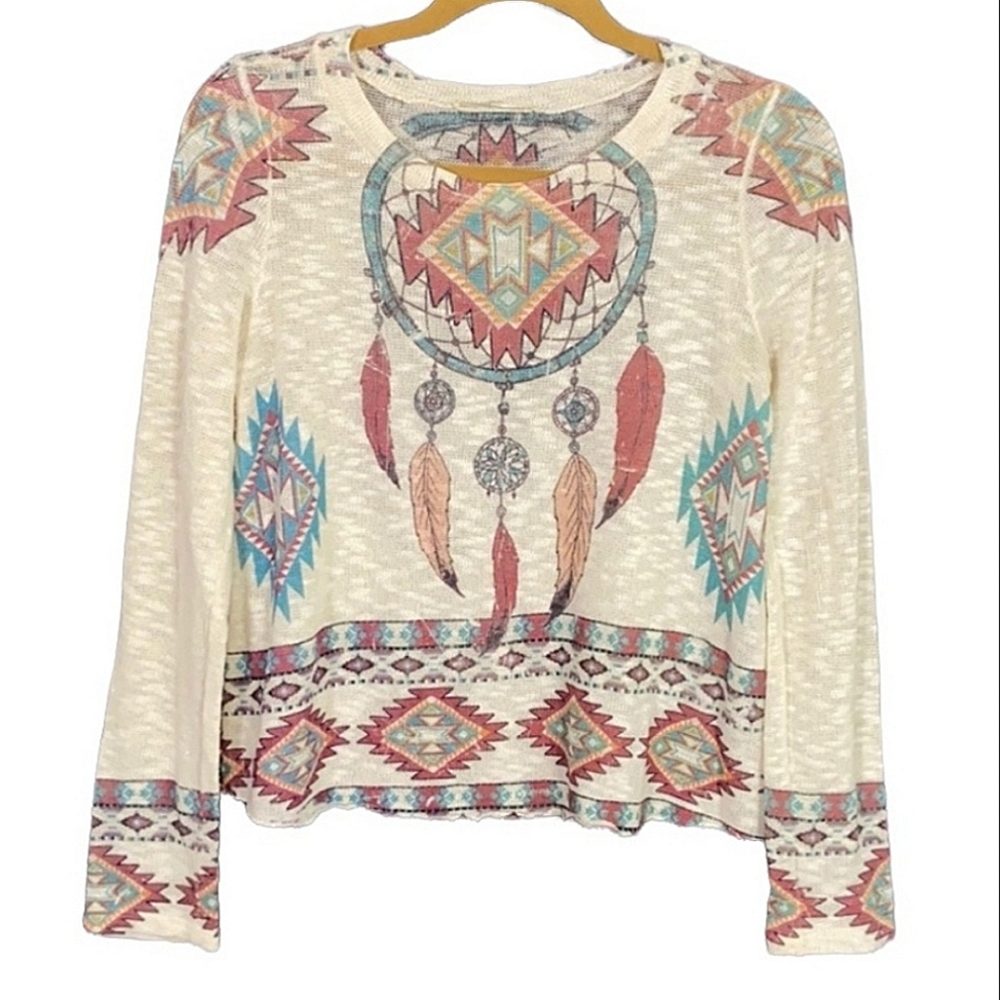 Sage Dream Catcher Sheer Sweater, Size Small